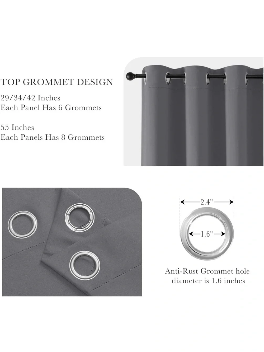 Room-Ready Gray Black Blackout Grommet Curtain Panels